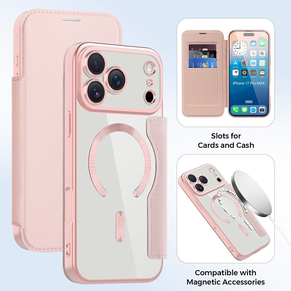 Θήκη MagSafe για Apple iPhone 17 Pro, Techsuit, SmartMag Book, Ροζ