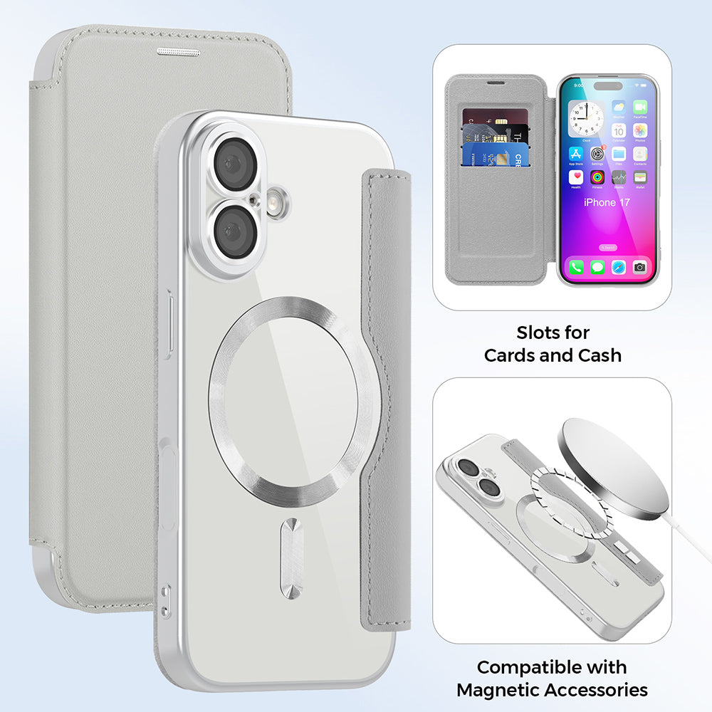 Θήκη MagSafe για Apple iPhone 17, Techsuit, SmartMag Book, Γκρι