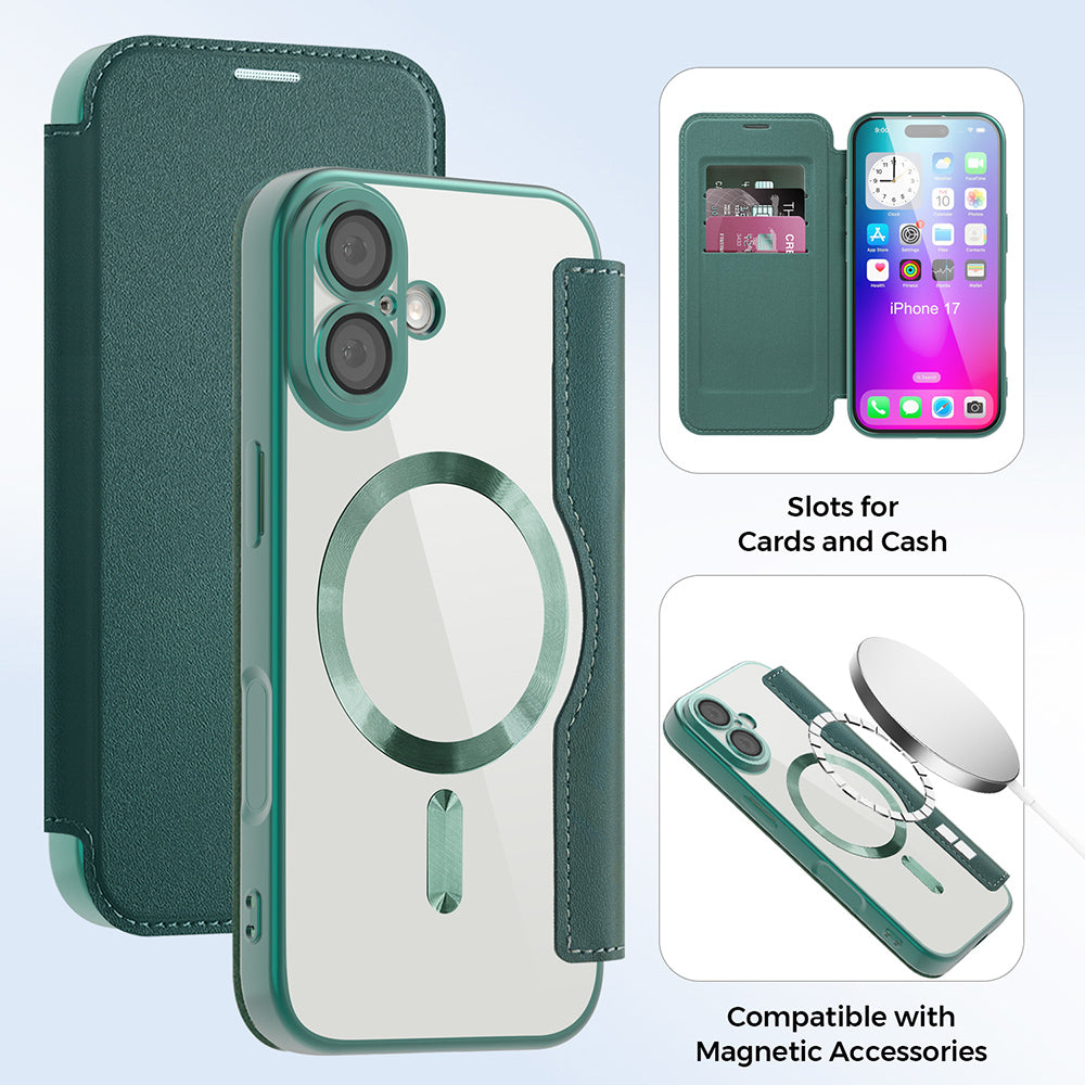 Θήκη MagSafe για Apple iPhone 17, Techsuit, SmartMag Book, Πράσινο