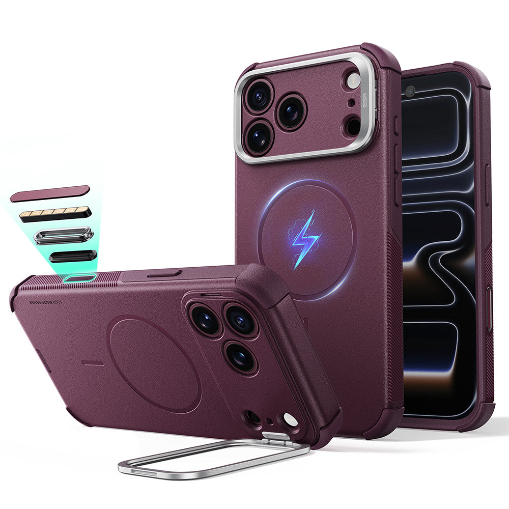 Θήκη MagSafe για Apple iPhone 18 Pro / 17 Pro, ESR, Cyber Armor Kickstand, Σατινέ Σκούρο Βυσσινί