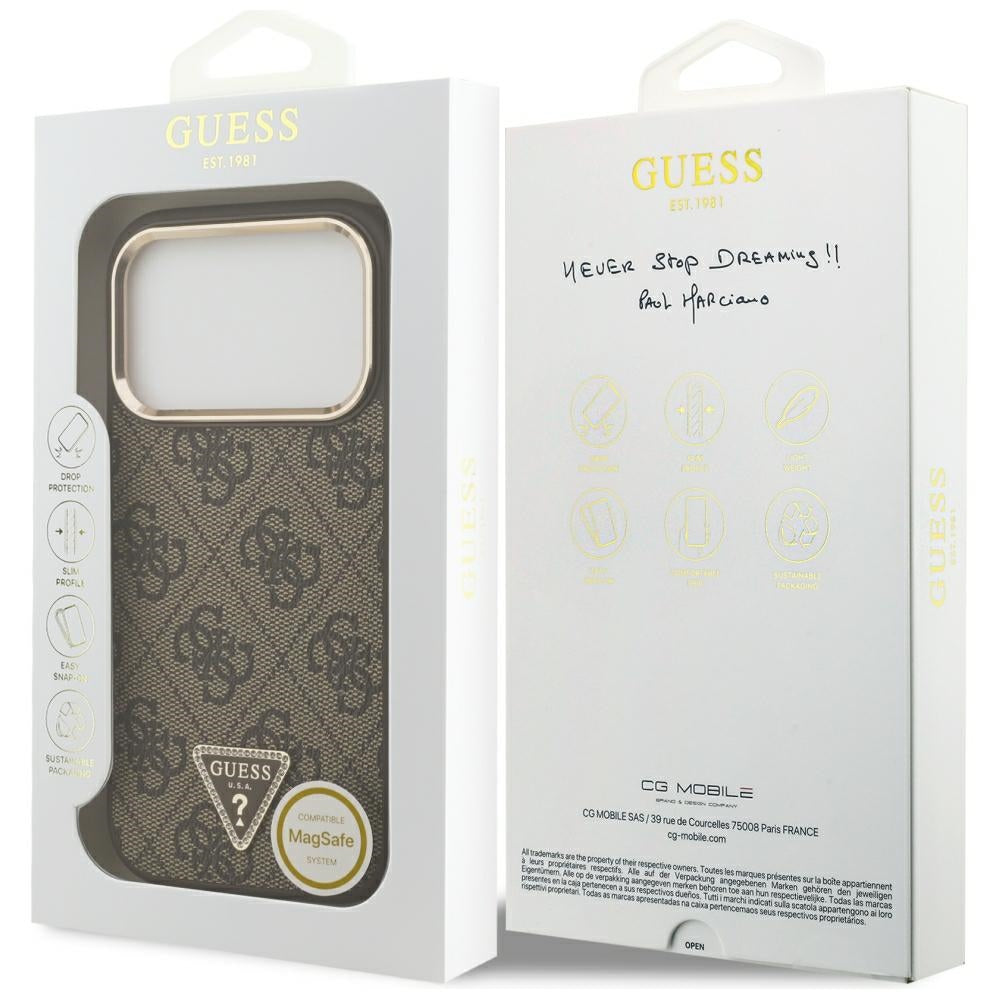 Θήκη MagSafe για Apple iPhone 18 Pro / 17 Pro, Guess, 4G Triangle Logo, Καφέ