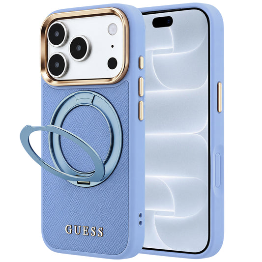 Θήκη MagSafe για Apple iPhone 18 Pro / 17 Pro, Guess, Grained Ring Stand 360 Classic, Μπλε