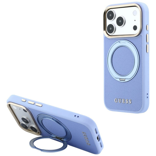 Θήκη MagSafe για Apple iPhone 18 Pro / 17 Pro, Guess, Grained Ring Stand 360 Classic, Μπλε