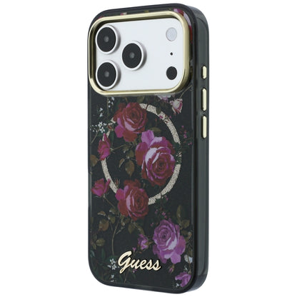 Θήκη MagSafe για Apple iPhone 18 Pro / 17 Pro, Guess, IML Glitter Blossom Roses, Μαύρο