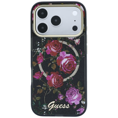 Θήκη MagSafe για Apple iPhone 18 Pro / 17 Pro, Guess, IML Glitter Blossom Roses, Μαύρο