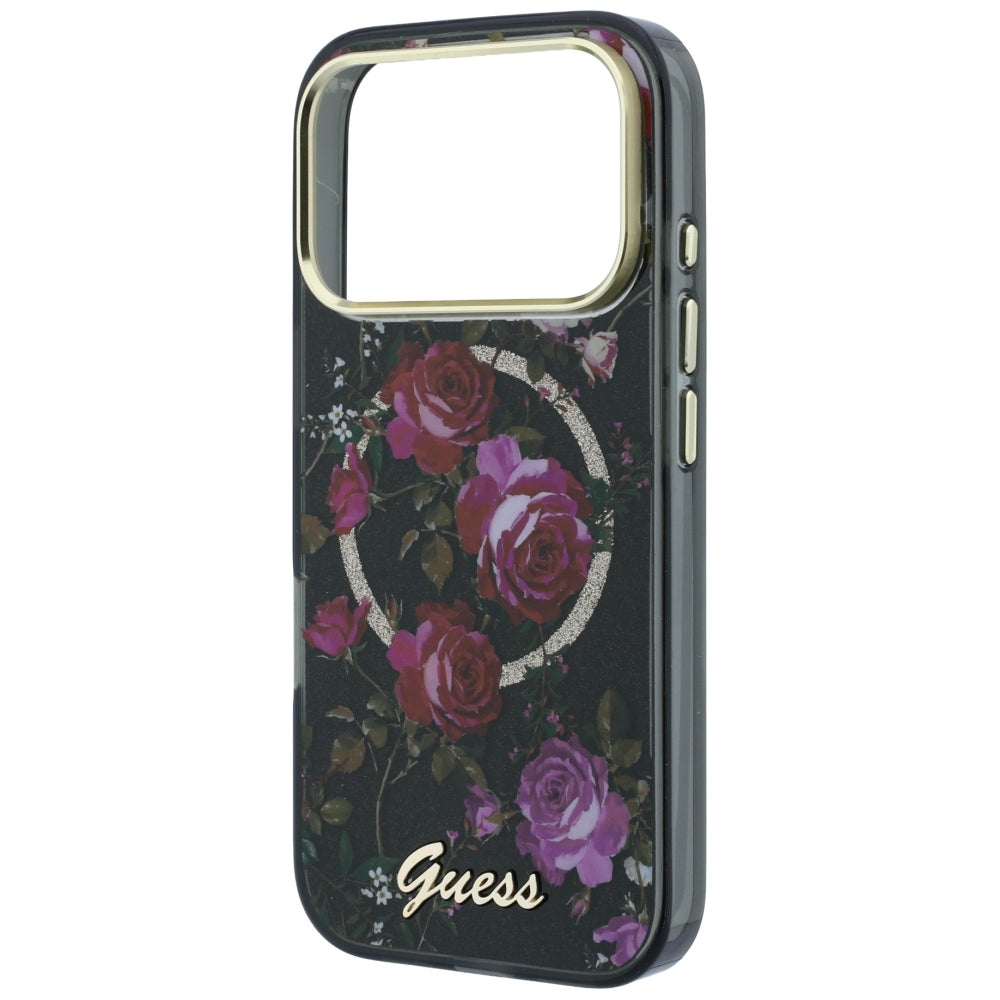 Θήκη MagSafe για Apple iPhone 18 Pro / 17 Pro, Guess, IML Glitter Blossom Roses, Μαύρο