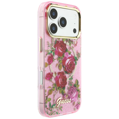 Θήκη MagSafe για Apple iPhone 18 Pro / 17 Pro, Guess, IML Glitter Blossom Roses, Ροζ
