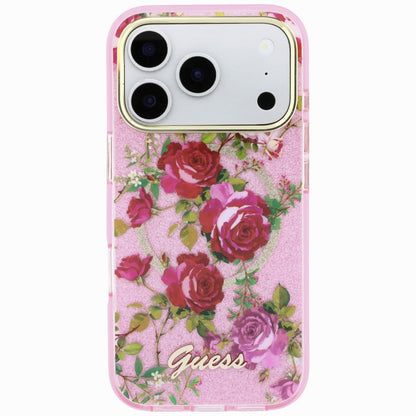 Θήκη MagSafe για Apple iPhone 18 Pro / 17 Pro, Guess, IML Glitter Blossom Roses, Ροζ