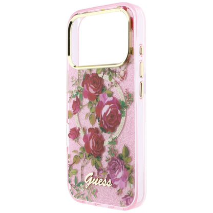 Θήκη MagSafe για Apple iPhone 18 Pro / 17 Pro, Guess, IML Glitter Blossom Roses, Ροζ