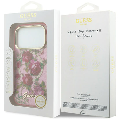 Θήκη MagSafe για Apple iPhone 18 Pro / 17 Pro, Guess, IML Glitter Blossom Roses, Ροζ