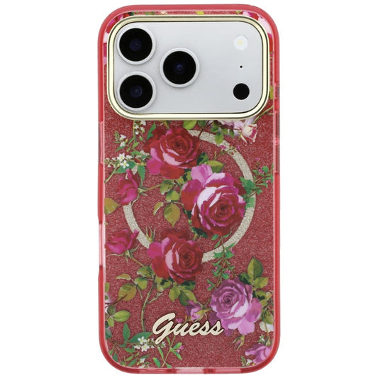 Θήκη MagSafe για Apple iPhone 18 Pro / 17 Pro, Guess, IML Glitter Blossom Roses, Βυσσινί