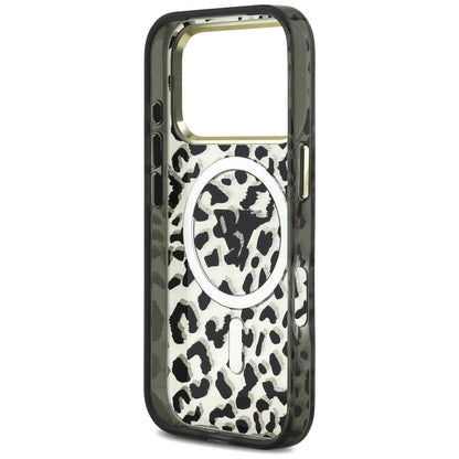 Θήκη MagSafe για Apple iPhone 18 Pro / 17 Pro, Guess, Leopard Glitter Triangle Logo, Μαύρη