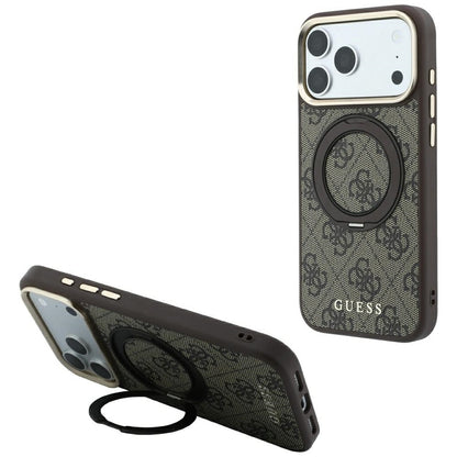 Θήκη MagSafe για Apple iPhone 18 Pro / 17 Pro, Guess, Ring Stand 360 4G Classic Logo, Καφέ