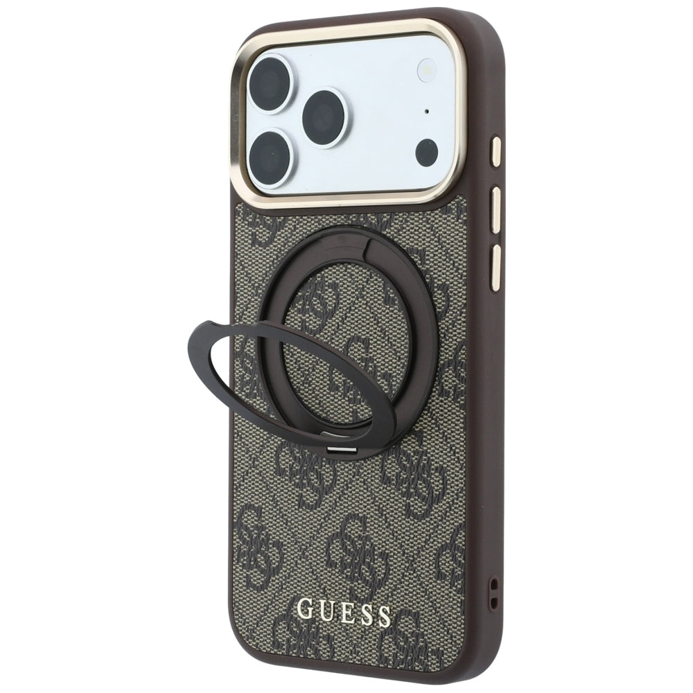 Θήκη MagSafe για Apple iPhone 18 Pro / 17 Pro, Guess, Ring Stand 360 4G Classic Logo, Καφέ