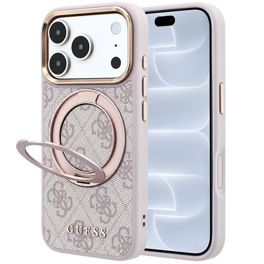 Θήκη MagSafe για Apple iPhone 18 Pro / 17 Pro, Guess, Ring Stand 360 4G Classic Logo, Ροζ