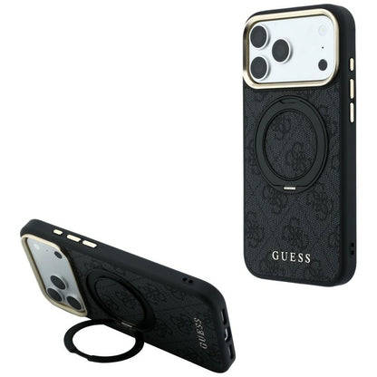 Θήκη MagSafe για Apple iPhone 18 Pro / 17 Pro, Guess, Ring Stand Classic Logo, Μαύρη