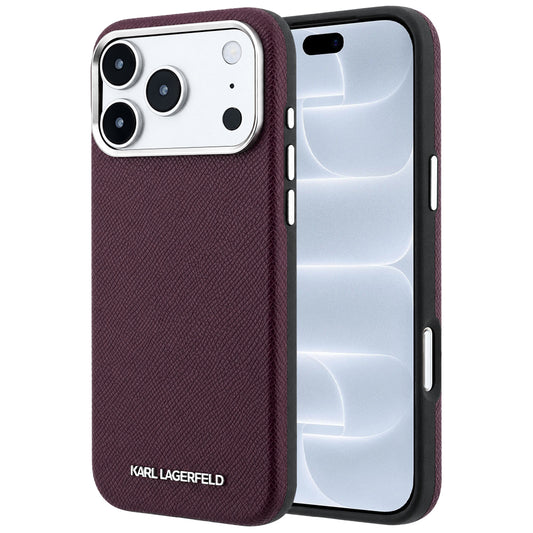 Θήκη MagSafe για Apple iPhone 18 Pro / 17 Pro, Karl Lagerfeld, Με Κοκκώδες Επιμηκυμένο Λογότυπο, Βυσσινί