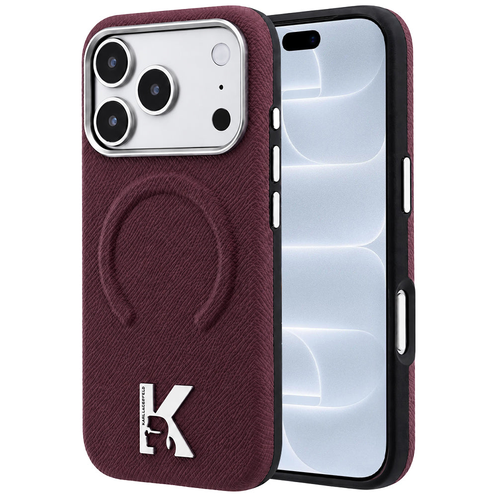 Θήκη MagSafe για Apple iPhone 18 Pro / 17 Pro, Karl Lagerfeld, Grained Embossed Ring, Βυσσινί