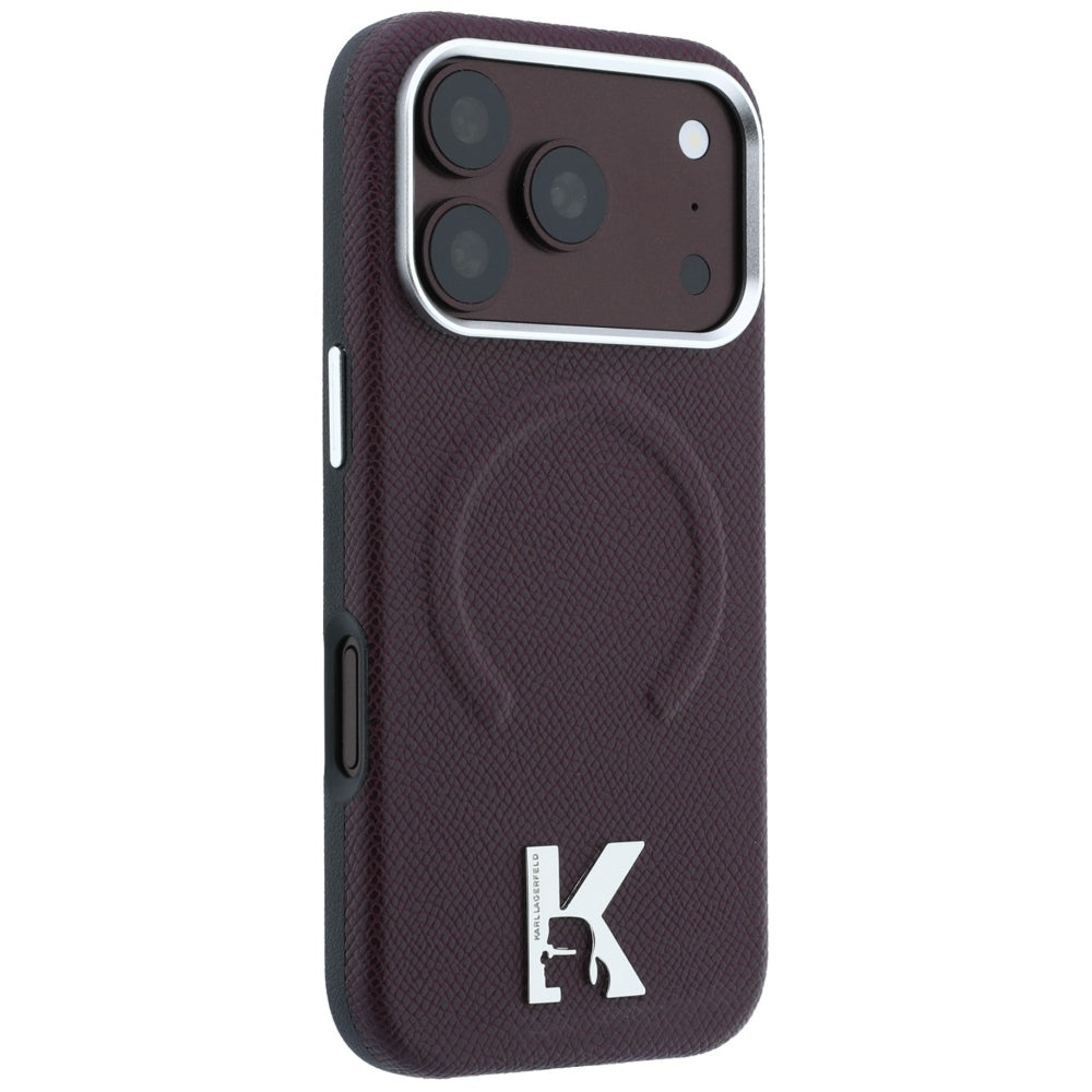 Θήκη MagSafe για Apple iPhone 18 Pro / 17 Pro, Karl Lagerfeld, Grained Embossed Ring, Βυσσινί