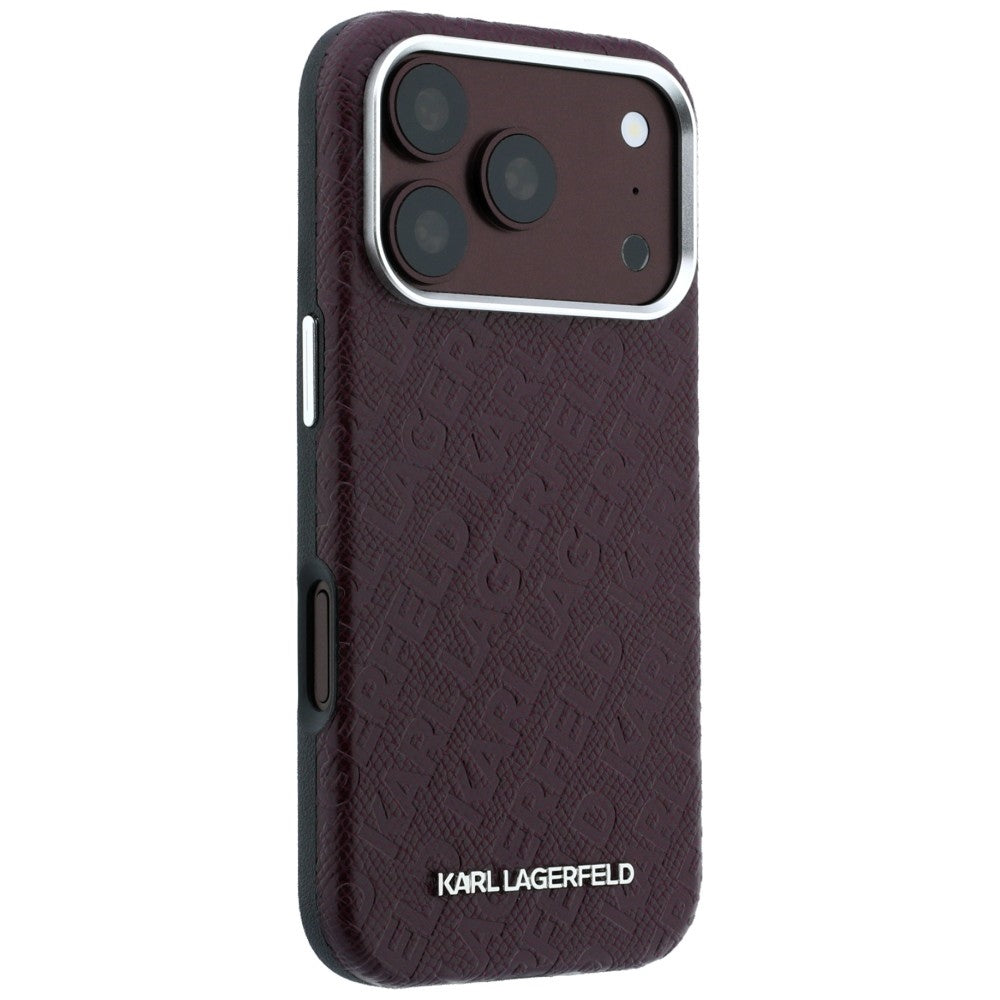 Θήκη MagSafe για Apple iPhone 18 Pro / 17 Pro, Karl Lagerfeld, Μεταλλικό Λογότυπο με Υφή, Βυσσινί