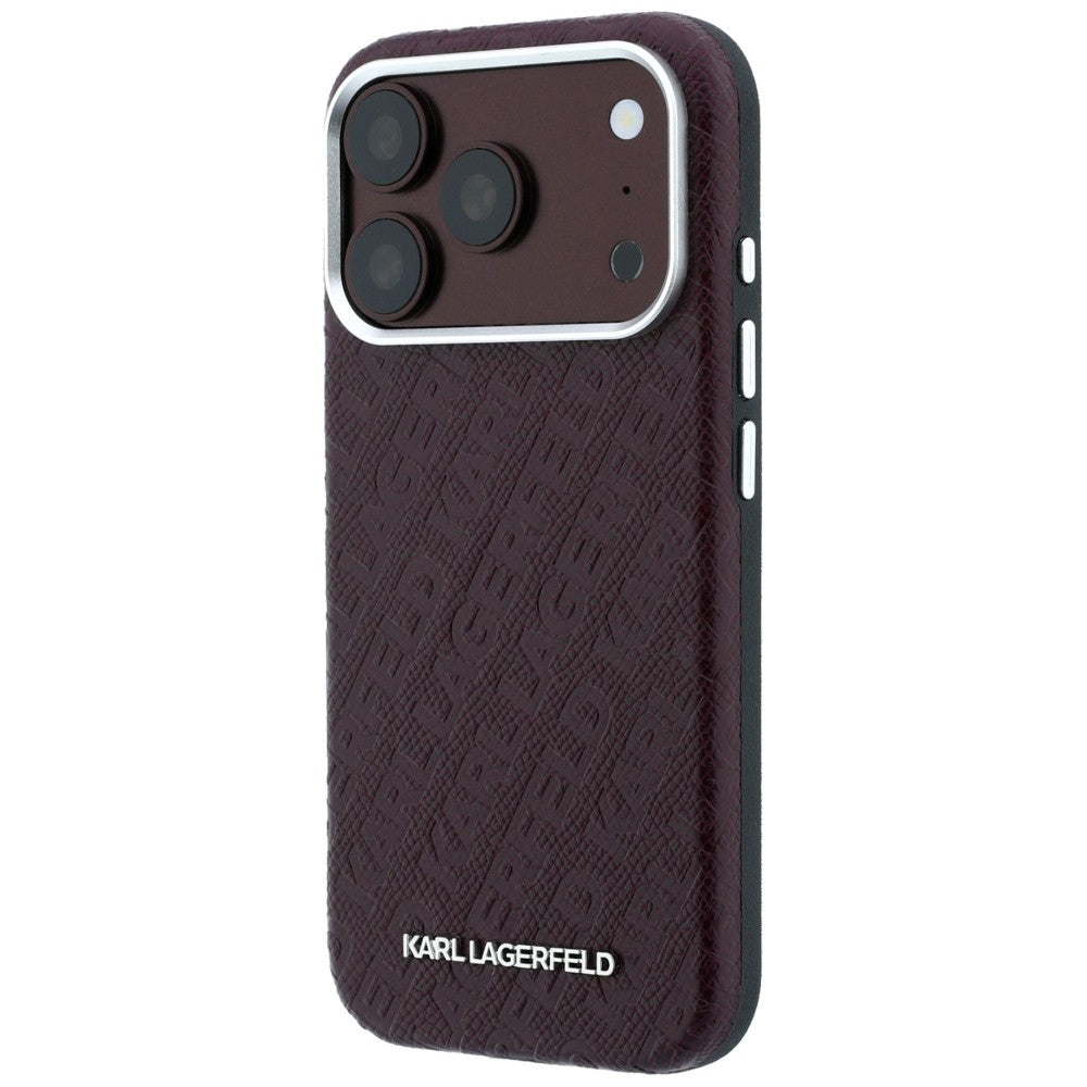 Θήκη MagSafe για Apple iPhone 18 Pro / 17 Pro, Karl Lagerfeld, Μεταλλικό Λογότυπο με Υφή, Βυσσινί