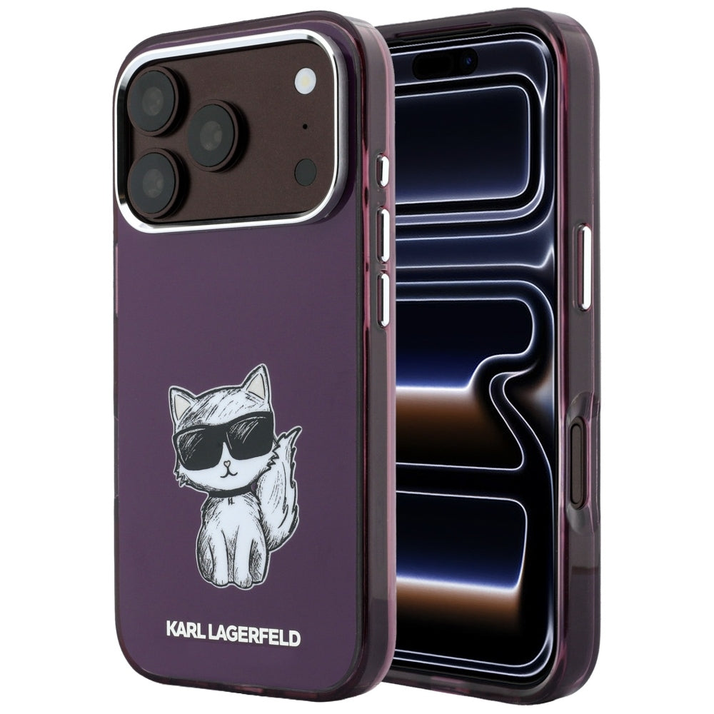 Θήκη MagSafe για Apple iPhone 18 Pro / 17 Pro, Karl Lagerfeld, HC IML Choupette Body Sketch Print, Βυσσινί