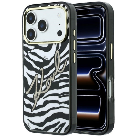 Θήκη MagSafe για Apple iPhone 18 Pro / 17 Pro, Karl Lagerfeld, HC IML Signature Zebra Glitter Gold, Μαύρο