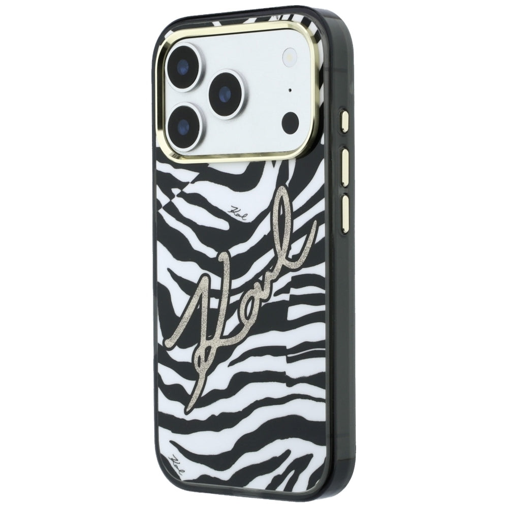 Θήκη MagSafe για Apple iPhone 18 Pro / 17 Pro, Karl Lagerfeld, HC IML Signature Zebra Glitter Gold, Μαύρο