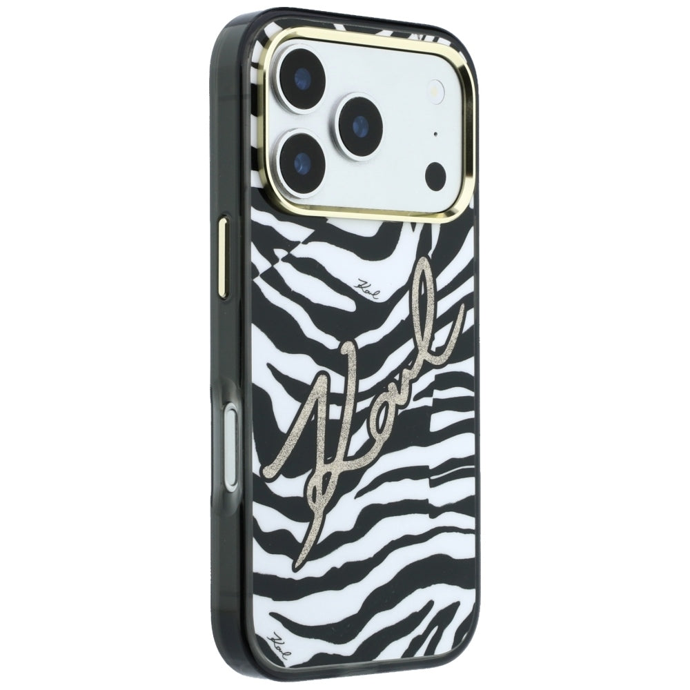 Θήκη MagSafe για Apple iPhone 18 Pro / 17 Pro, Karl Lagerfeld, HC IML Signature Zebra Glitter Gold, Μαύρο