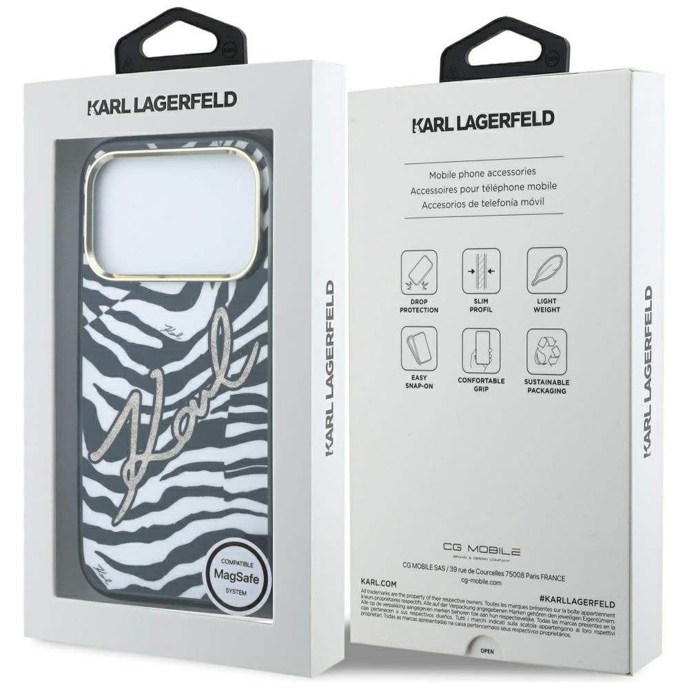 Θήκη MagSafe για Apple iPhone 18 Pro / 17 Pro, Karl Lagerfeld, HC IML Signature Zebra Glitter Gold, Μαύρο