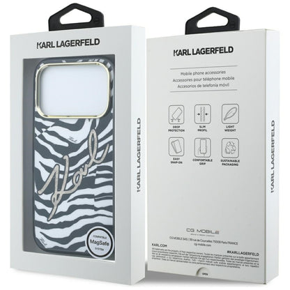 Θήκη MagSafe για Apple iPhone 18 Pro / 17 Pro, Karl Lagerfeld, HC IML Signature Zebra Glitter Gold, Μαύρο