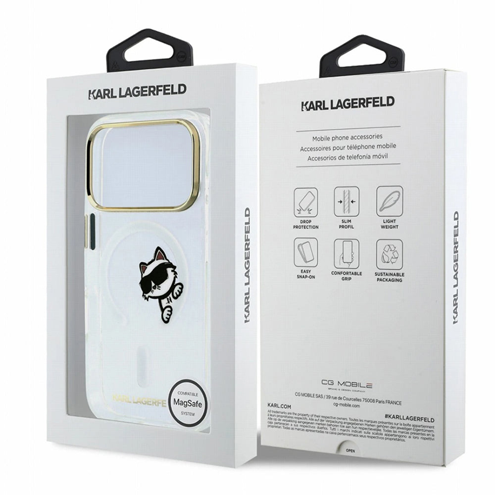 Θήκη MagSafe για Apple iPhone 18 Pro / 17 Pro, Karl Lagerfeld, IML Peekaboo Print και Μεταλλικό Πλαίσιο, Διαφανής