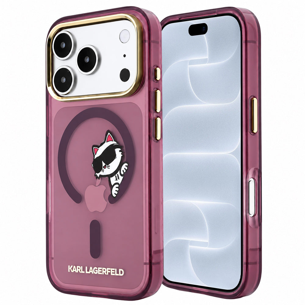 Θήκη MagSafe για Apple iPhone 18 Pro / 17 Pro, Karl Lagerfeld, IML Peekaboo Print and Metal Frame, Μπορντό