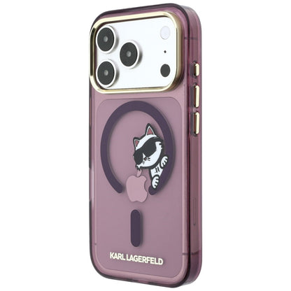Θήκη MagSafe για Apple iPhone 18 Pro / 17 Pro, Karl Lagerfeld, IML Peekaboo Print and Metal Frame, Μπορντό