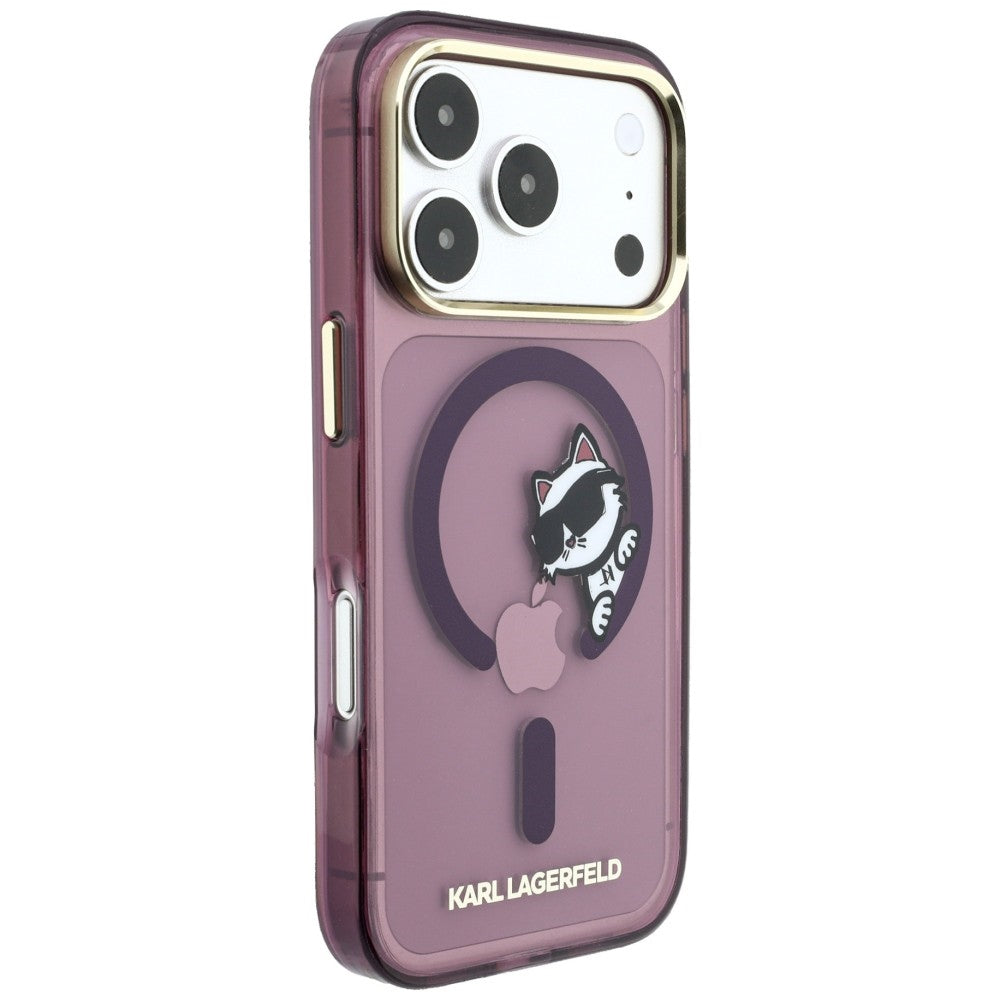 Θήκη MagSafe για Apple iPhone 18 Pro / 17 Pro, Karl Lagerfeld, IML Peekaboo Print and Metal Frame, Μπορντό