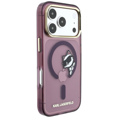 Θήκη MagSafe για Apple iPhone 18 Pro / 17 Pro, Karl Lagerfeld, IML Peekaboo Print and Metal Frame, Μπορντό