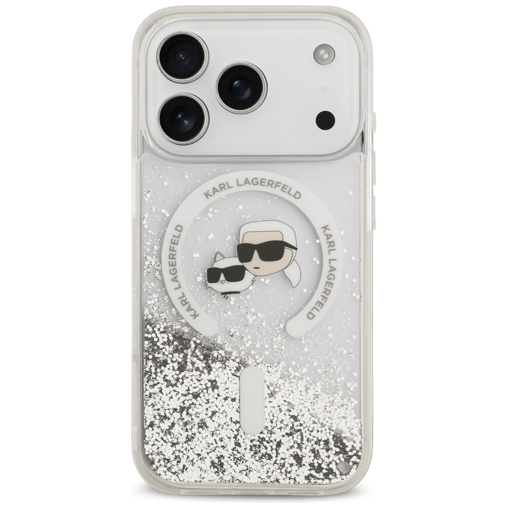 Θήκη MagSafe για Apple iPhone 18 Pro / 17 Pro, Karl Lagerfeld, Liquid Glitter Karl & Choupette Head's, Διαφανής