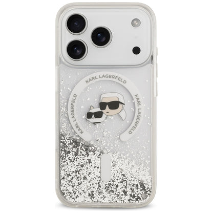 Θήκη MagSafe για Apple iPhone 18 Pro / 17 Pro, Karl Lagerfeld, Liquid Glitter Karl & Choupette Head's, Διαφανής