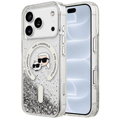 Θήκη MagSafe για Apple iPhone 18 Pro / 17 Pro, Karl Lagerfeld, Liquid Glitter Karl & Choupette Head's, Διαφανής