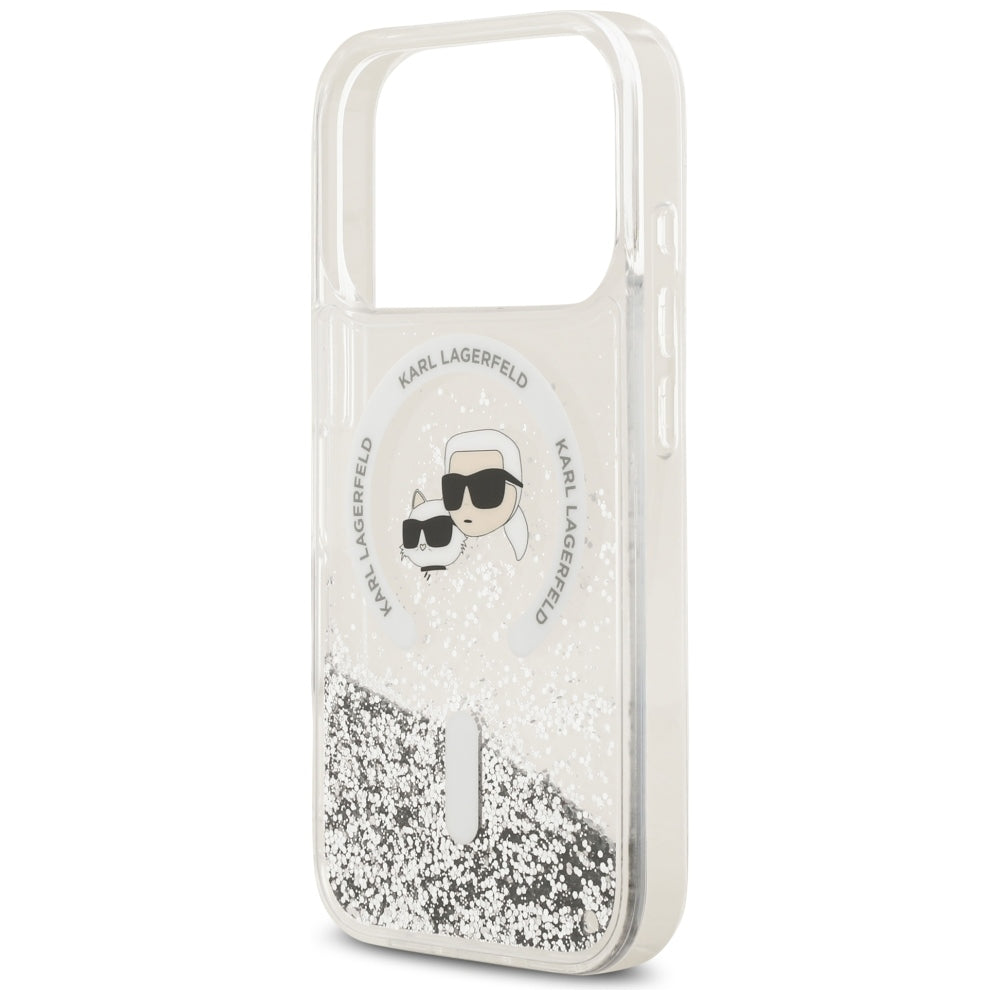Θήκη MagSafe για Apple iPhone 18 Pro / 17 Pro, Karl Lagerfeld, Liquid Glitter Karl & Choupette Head's, Διαφανής
