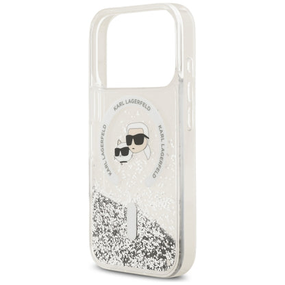 Θήκη MagSafe για Apple iPhone 18 Pro / 17 Pro, Karl Lagerfeld, Liquid Glitter Karl & Choupette Head's, Διαφανής