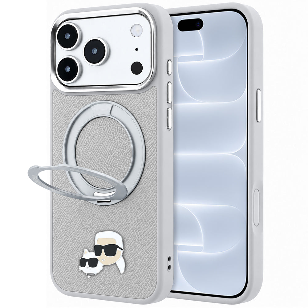 Θήκη MagSafe για Apple iPhone 18 Pro / 17 Pro, Karl Lagerfeld, Ring Stand 360 Karl & Choupette Pin, Γκρι