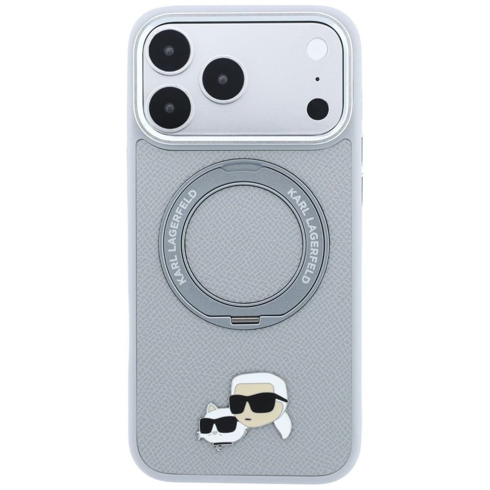 Θήκη MagSafe για Apple iPhone 18 Pro / 17 Pro, Karl Lagerfeld, Ring Stand 360 Karl & Choupette Pin, Γκρι