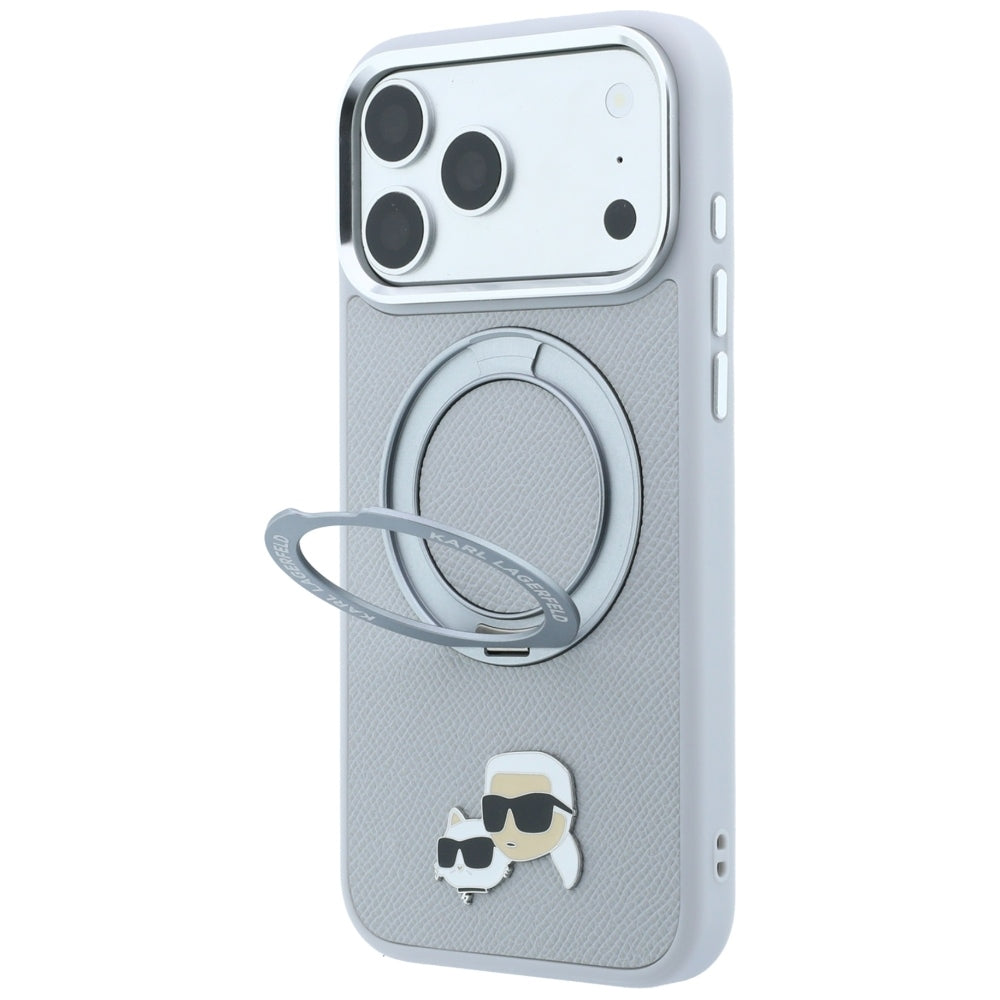Θήκη MagSafe για Apple iPhone 18 Pro / 17 Pro, Karl Lagerfeld, Ring Stand 360 Karl & Choupette Pin, Γκρι