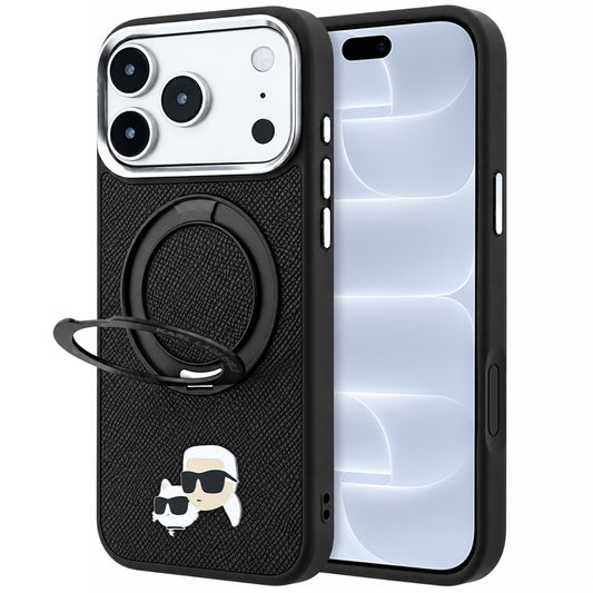 Θήκη MagSafe για Apple iPhone 18 Pro / 17 Pro, Karl Lagerfeld, Ring Stand 360 Karl & Choupette Pin, Μαύρο