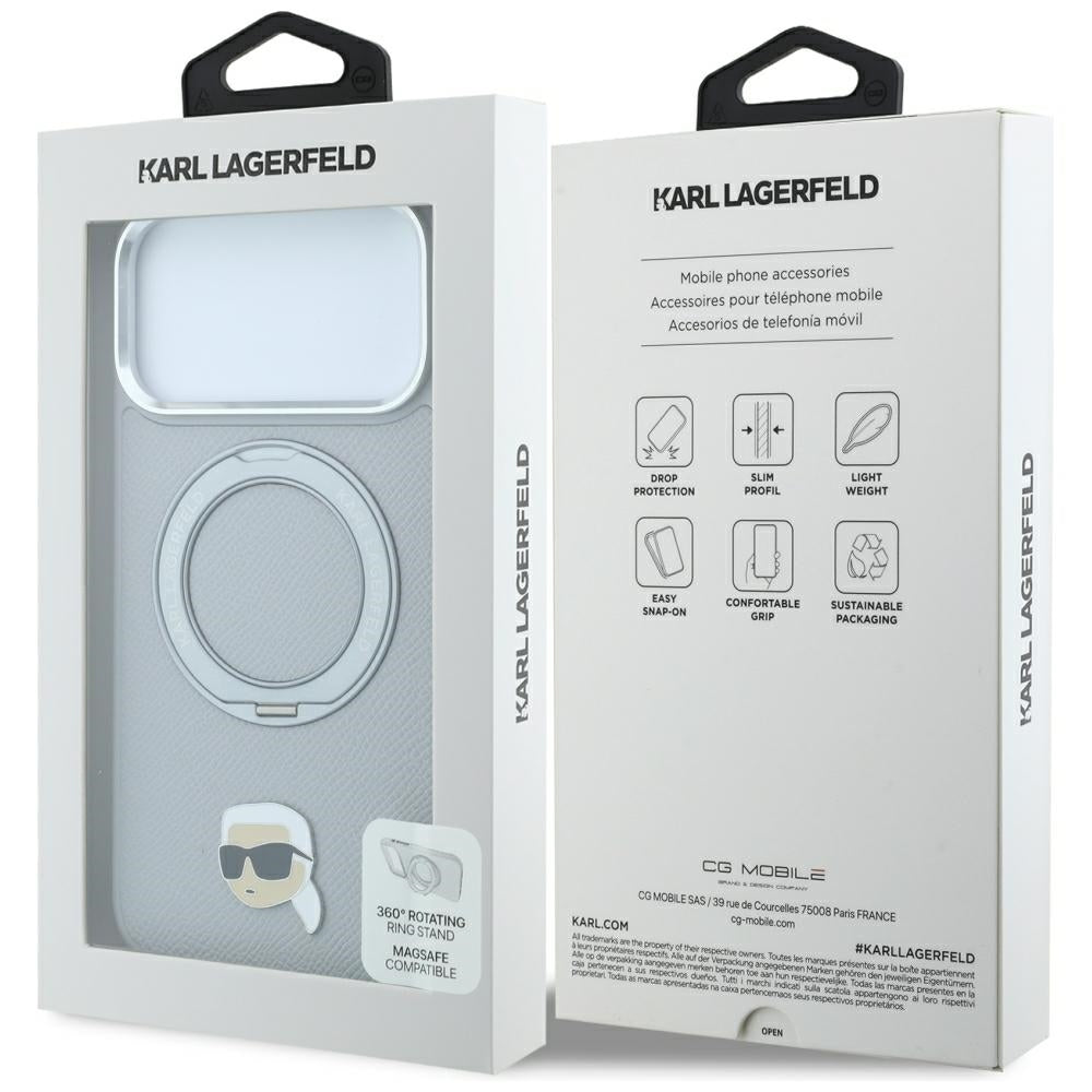 Θήκη MagSafe για Apple iPhone 18 Pro / 17 Pro, Karl Lagerfeld, Ring Stand 360 Karl Pin, Γκρι