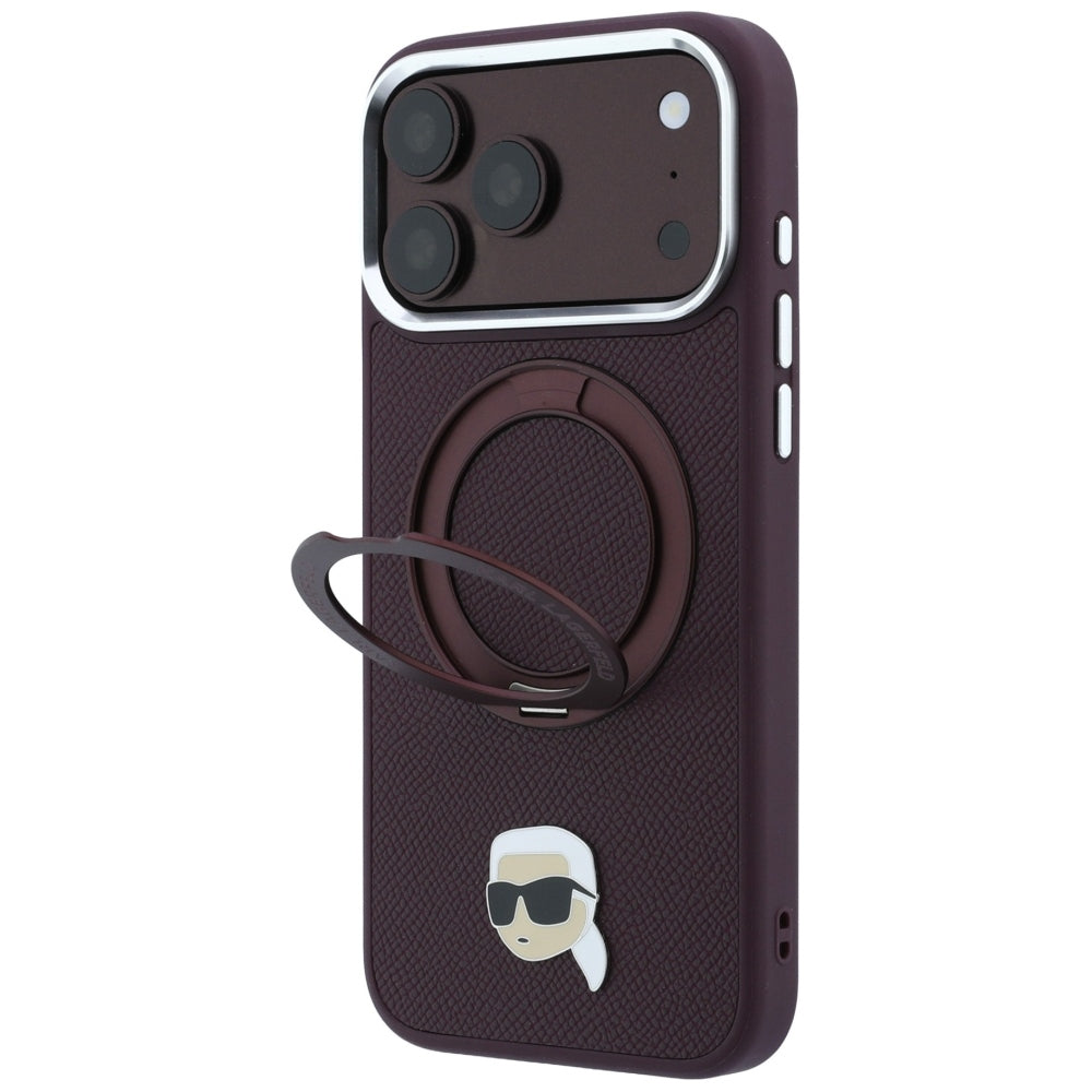Θήκη MagSafe για Apple iPhone 18 Pro / 17 Pro, Karl Lagerfeld, Ring Stand 360 Karl Pin, Βυσσινί