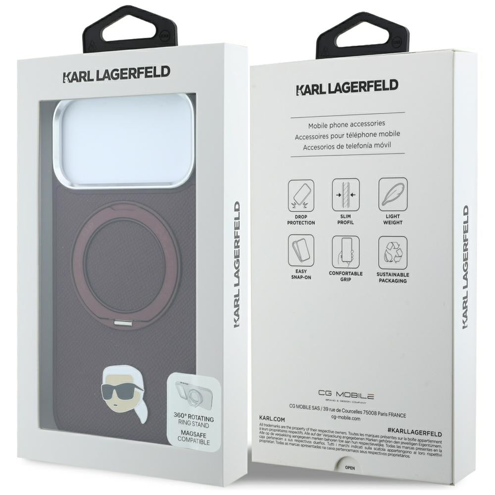 Θήκη MagSafe για Apple iPhone 18 Pro / 17 Pro, Karl Lagerfeld, Ring Stand 360 Karl Pin, Βυσσινί
