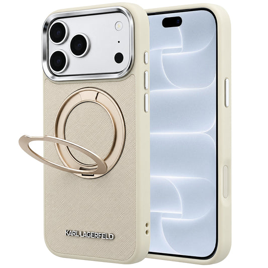 Θήκη MagSafe για Apple iPhone 18 Pro / 17 Pro, Karl Lagerfeld, Ring Stand 360 Saffiano, Μπεζ