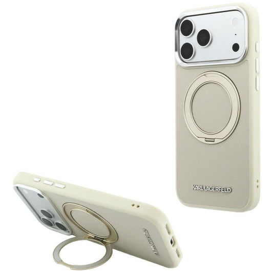 Θήκη MagSafe για Apple iPhone 18 Pro / 17 Pro, Karl Lagerfeld, Ring Stand 360 Saffiano, Μπεζ